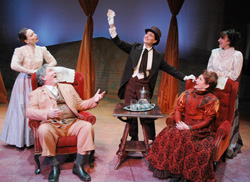 Mara Sidmore, Mark Peckham, Donna Sorbello, Annette Miller, and Darcy Fowler in The Cherry Orchard, playing at the Central Square Theater through February 1, 2009.
Photo credit: Kippy Goldfarb/Carolle Photography